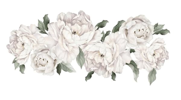 Veggklistremerke - Peonblomster / Hvit