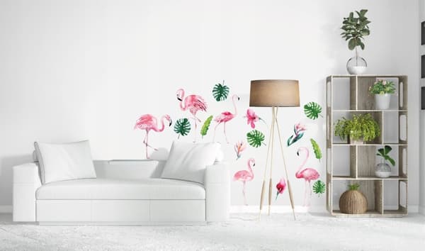 Wallsticker - Flamingoer og blomster