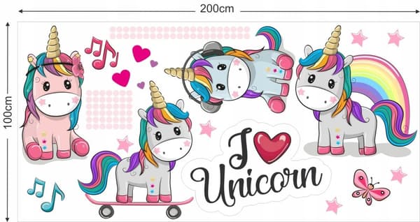 Veggklistremerke - I Love Unicorns