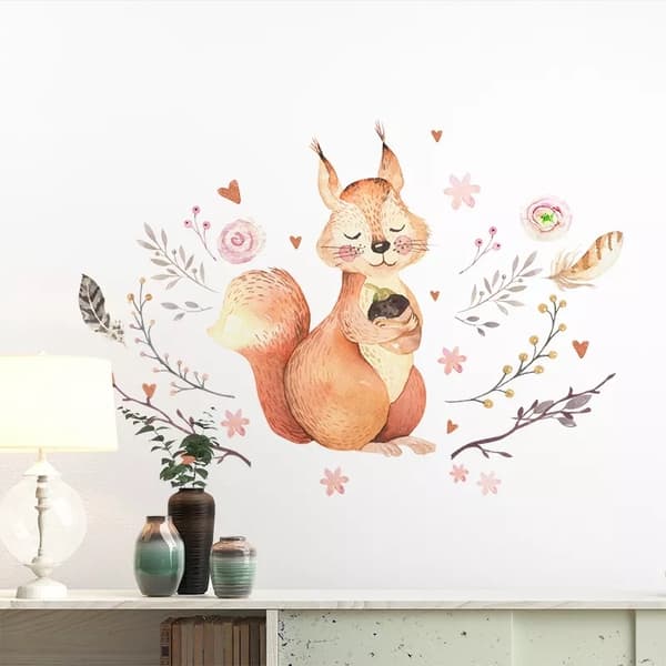 Veggklistremerke - Ekorn med blomster