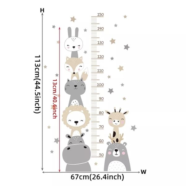 Wallsticker - Højdemål / Tegnefilm dyr
