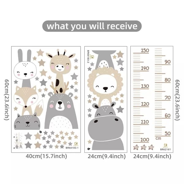 Wallsticker - Højdemål / Tegnefilm dyr