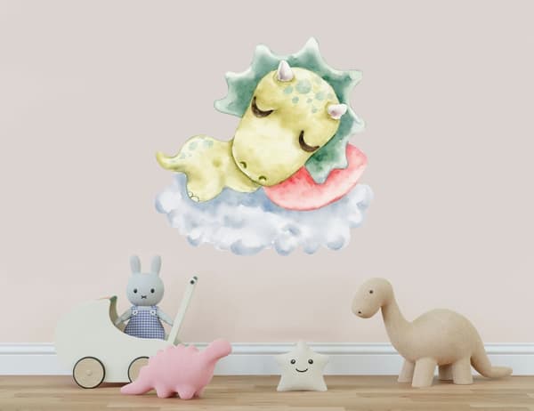 Veggklistremerke - Babydinosaur sover på skyen / 02