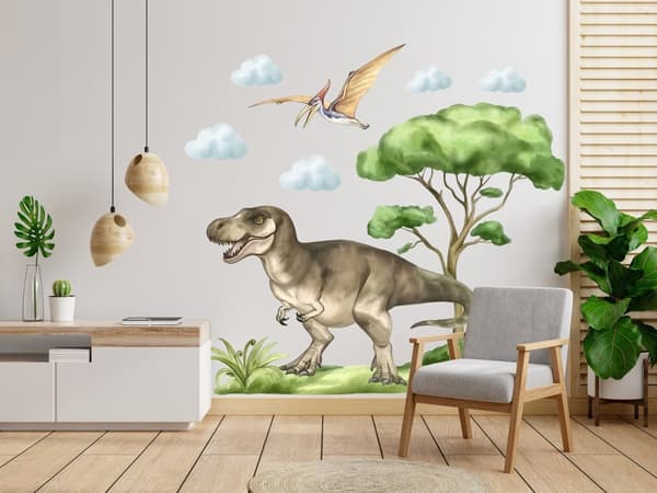 Veggklistremerke - Pteranodon og Tyrannosaurus Rex