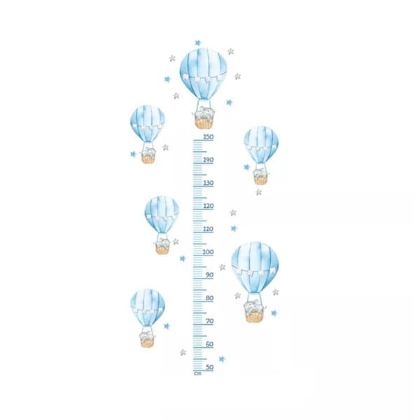 Wallsticker - Højdemål / Elefant i luftballoner / Blå