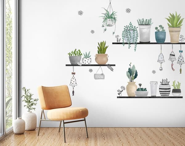 Wallsticker – Grønne Potteplanter Blade