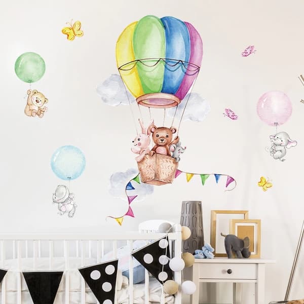 Veggklistremerke - Dyr I varmlufts Ballong