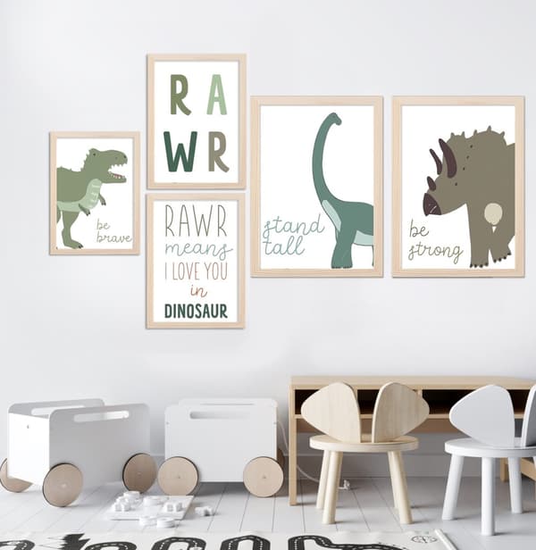 Posters - Dinosaurier / RAWR / Set om 5