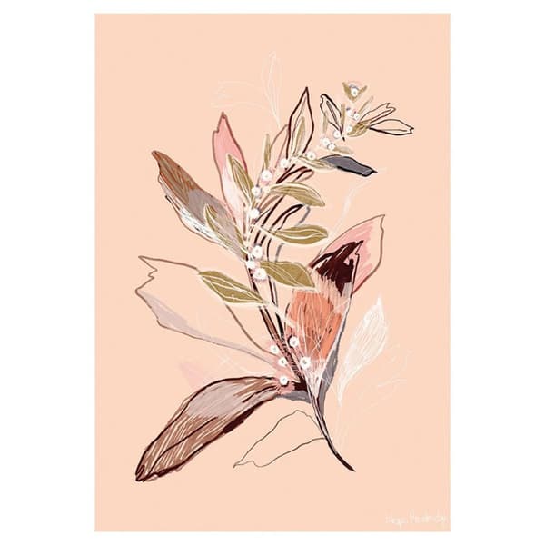 Hope Bainbridge Floral Sketch III Print Peach/Green/Brown 40cm x 30cm