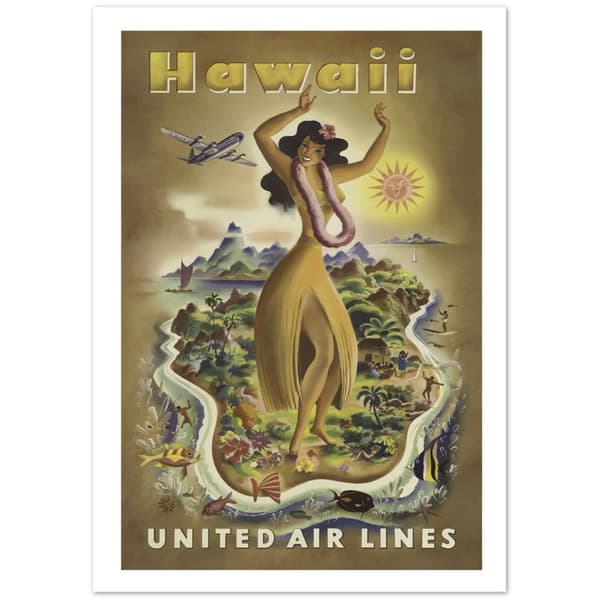 Vintage Travel Poster Hawaii United Air Line - A0 (84.1 x 118.9 cm)