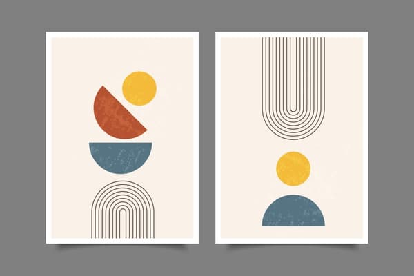 Mid Century Geometric Abstract Modern Boho Poster 2pc Set A2