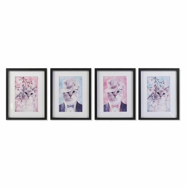 Tavla DKD Home Decor Katter (35 x 2,5 x 45 cm) (35 x 2 x 45 cm) (4 antal)