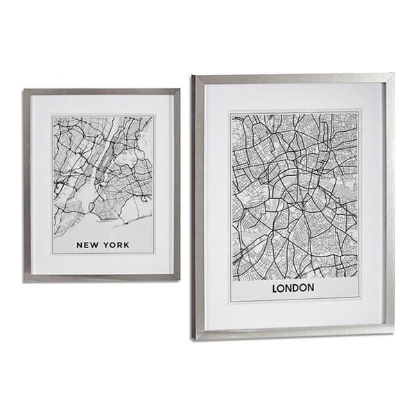 Maalaus Lontoo New York Hopea Puu Lasi (43 x 3 x 53 cm)