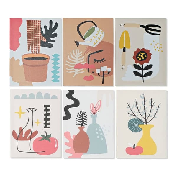 Maleri DKD Home Decor Plants Urtepotte Skandinavisk 30 x 1,8 x 40 cm Multifarvet