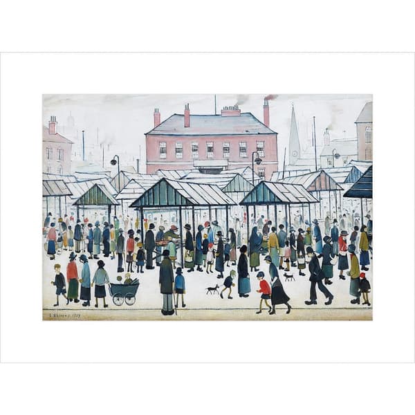 L.S. Lowry Market Scene Northern Town 1939 Print Multicoloured 30cm x 40cm