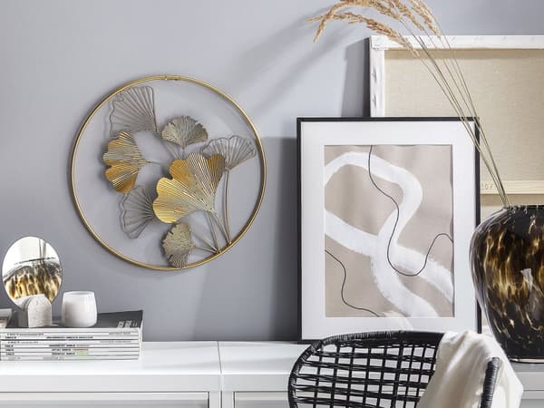 Veggdekorasjon Gylden Metall 45 cm Blad i ramme Veggkunst Moderne