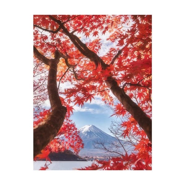 Pyramid International Mount Fuji Autumn Leaves Print Red/Blue/Brown 50cm x 40cm