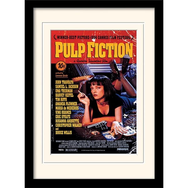 Pulp Fiction Uma On Bed Framed Art Print Red/Black/Yellow 40cm x 30cm