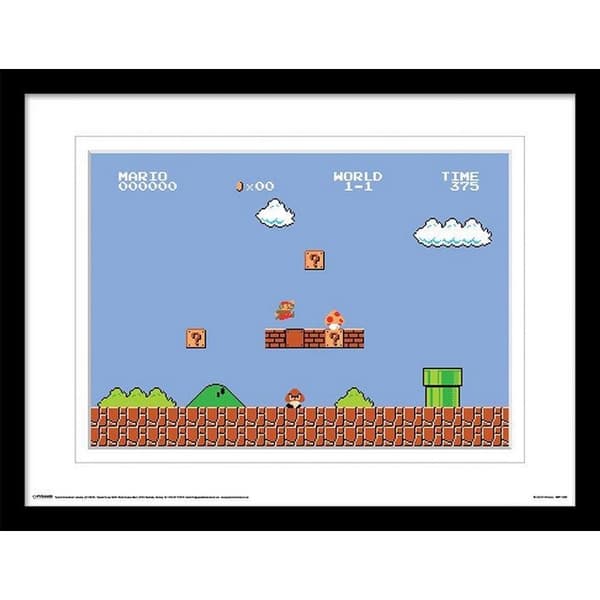 Super Mario Bros Rammede kunsttryk med spil scene Blue/White/Black 40cm x 30cm