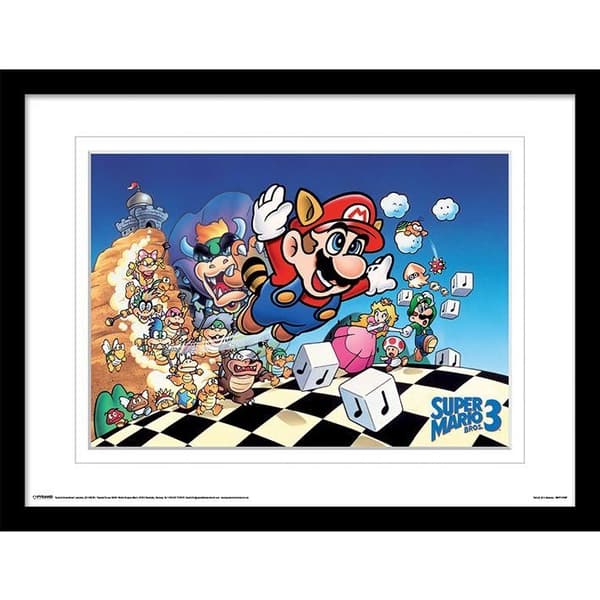Super Mario Bros Characters Print White/Blue/Black 40cm x 30cm
