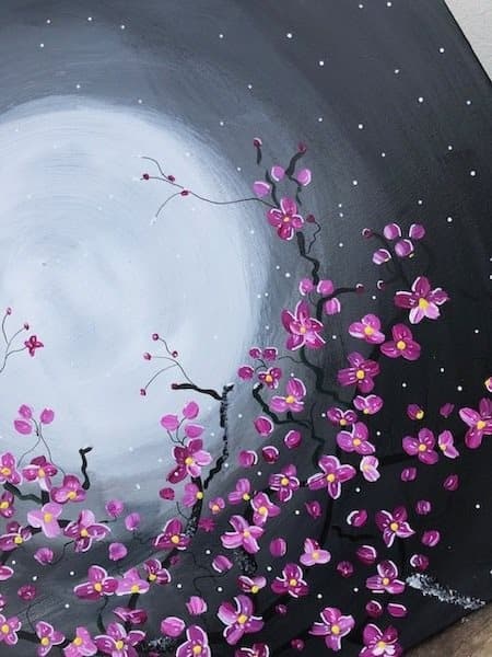 Blomster maleri ved månen