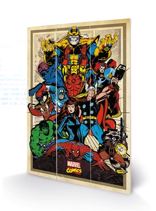 Marvel Comics - Avengers To Action Trätryck 20 X 29,5 cm