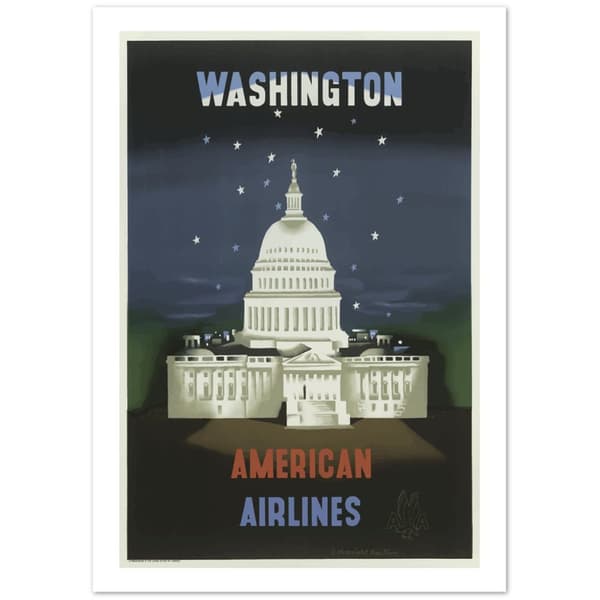 Vintage Travel Poster Washington American Airlines - 21X29.7 cm / 8X12?
