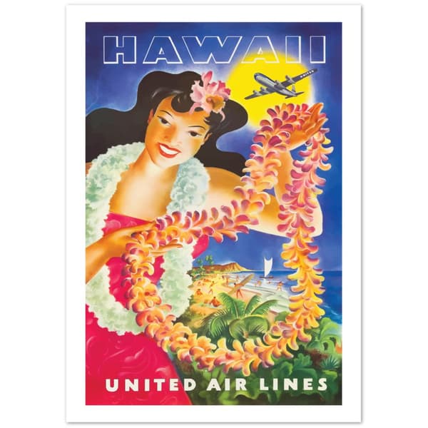 Vintage Travel Poster Hawaii United Air Lines - A0 (84.1 X 118.9 cm)