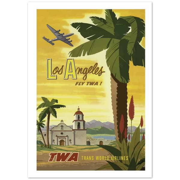 Vintage Travel Poster Los Angeles TWA Travel World Airlines - A0 (84.1 X 118.9 cm)