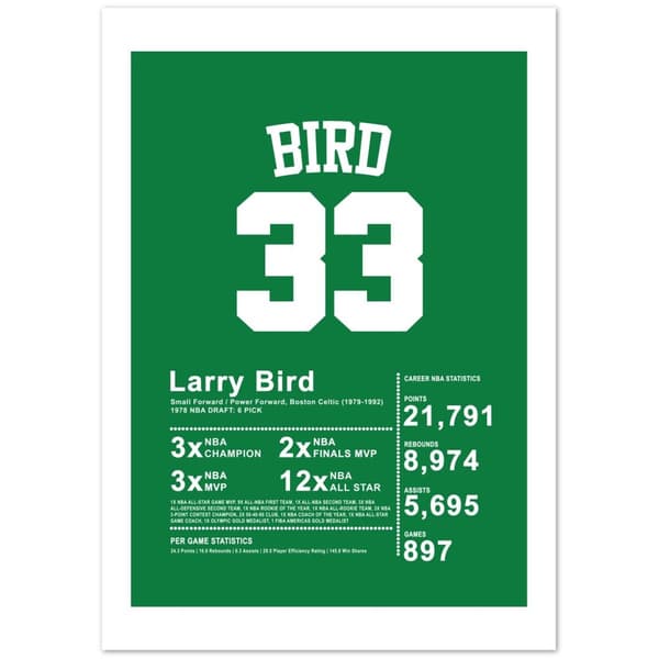 Larry Bird Poster - A3 (29.7 X 42 cm)