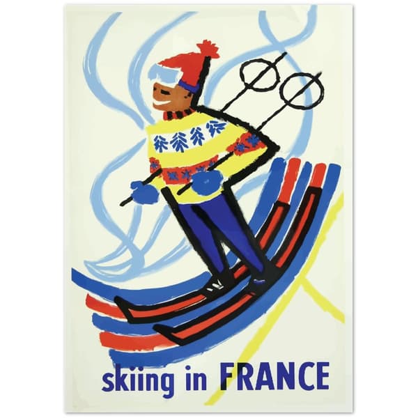 Vintage Travel Poster Skiing in France - A3 (29.7 X 42 cm)