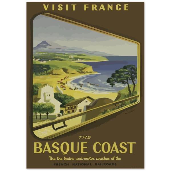 Vintage Travel Poster Visit France The Basque Coast - A3 (29.7 X 42 cm)
