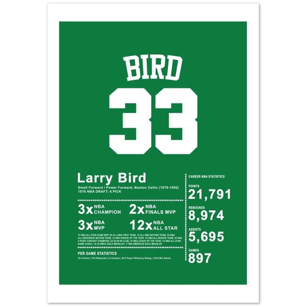Larry Bird Poster - A3 (29.7 X 42 cm)