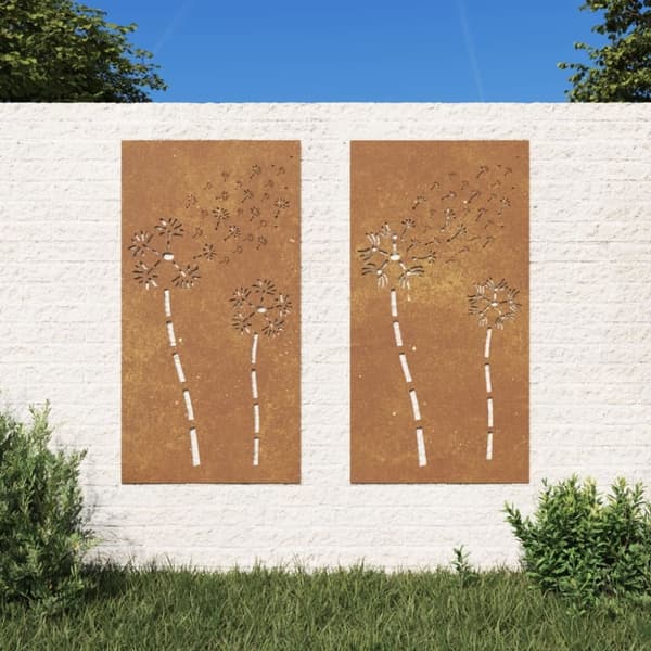 vidaXL Väggdekorationer 2 delar 105x55cm rosttrögt stål blomdesign