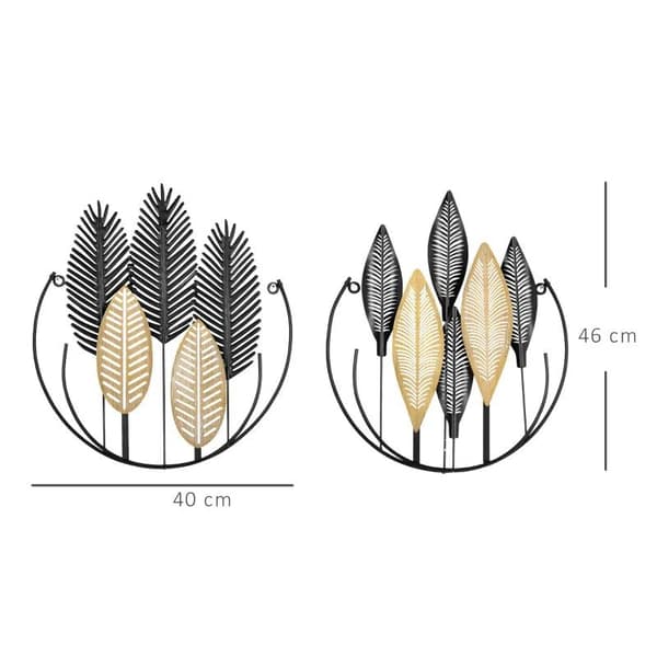 Rootz 3D vægmalerier - Sæt med 2 moderne vægdekoration - Metal vægdekoration - Badeværelse - Stue - Soveværelse - Spisestue - Guld + Sort - 40L x 46H