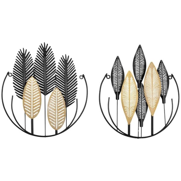 Rootz 3D vægmalerier - Sæt med 2 moderne vægdekoration - Metal vægdekoration - Badeværelse - Stue - Soveværelse - Spisestue - Guld + Sort - 40L x 46H