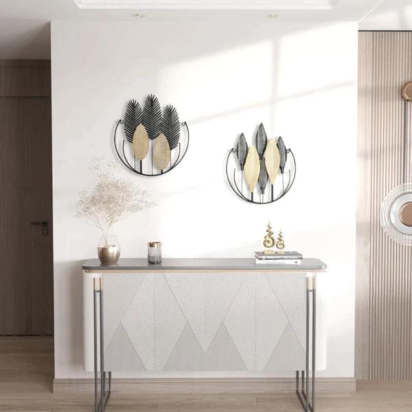 Rootz 3D vægmalerier - Sæt med 2 moderne vægdekoration - Metal vægdekoration - Badeværelse - Stue - Soveværelse - Spisestue - Guld + Sort - 40L x 46H