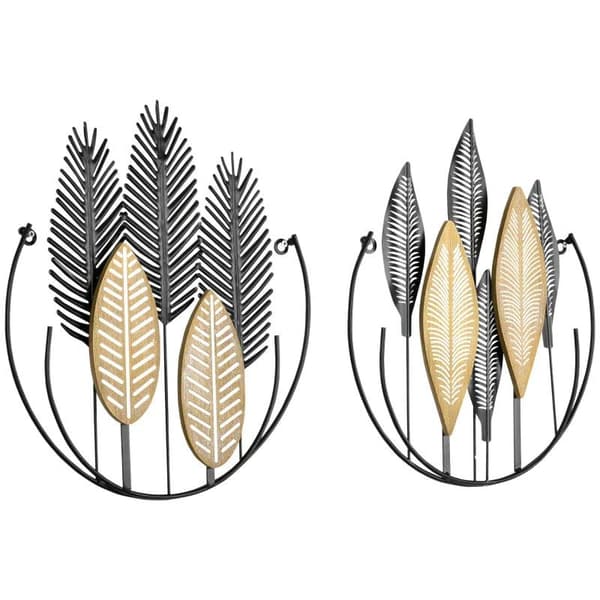 Rootz 3D vægmalerier - Sæt med 2 moderne vægdekoration - Metal vægdekoration - Badeværelse - Stue - Soveværelse - Spisestue - Guld + Sort - 40L x 46H