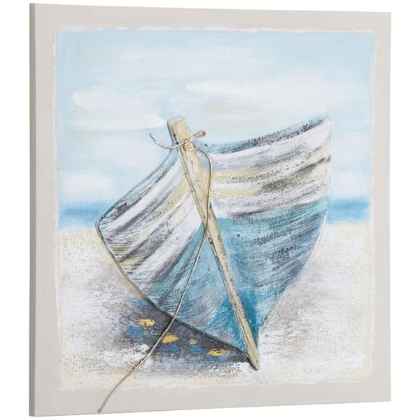 Rootz Maleri - Vægmaleri - Vægkunst - Boat On The Beach Vægmaleri - Vægbilleder - Nostalgisk kunst - Lærred (polyester)/fyrtræ/akvarel (Propylen) - Bl