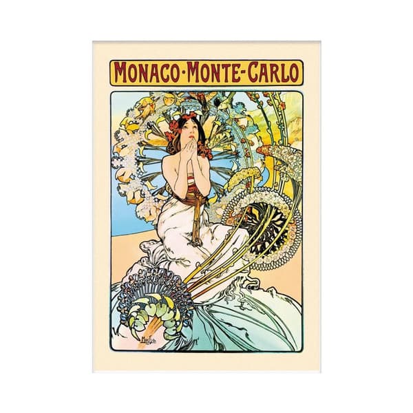 Alphonse Mucha Monaco-Monte Carlo Print Blue/Yellow/Cream 40cm x 30cm