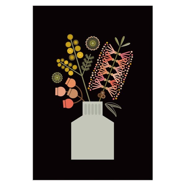 Lyndy Hants Bottlebrush In Vase Mounted Print Black/White/Pink 40cm x 30cm