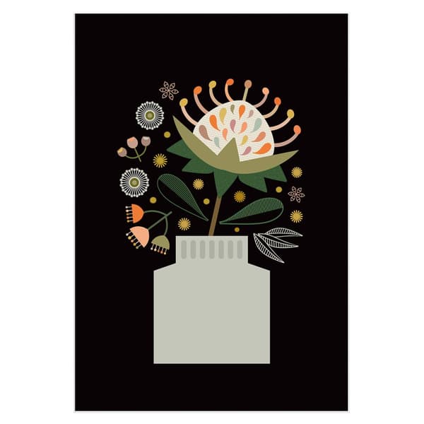 Lyndy Hants Waratah In Vase Print Black/Green/White 40cm x 30cm