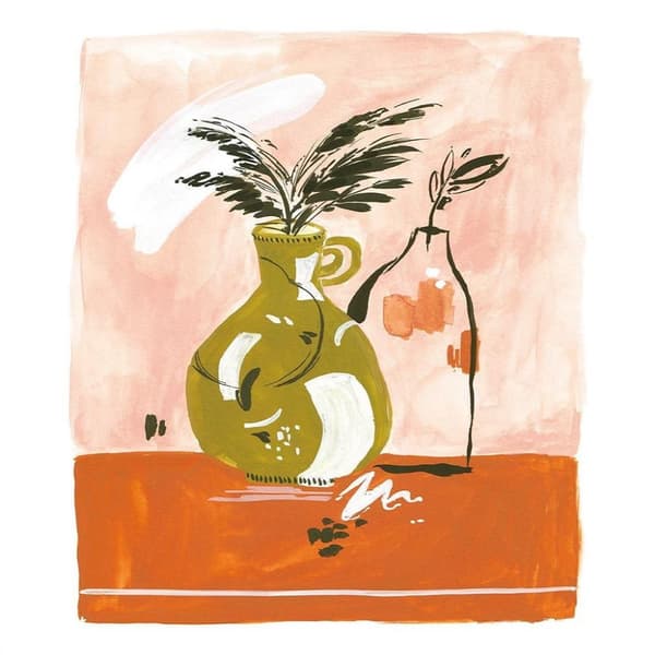 Rose Jocham Olive & Rust Floral Vase Paper Print
