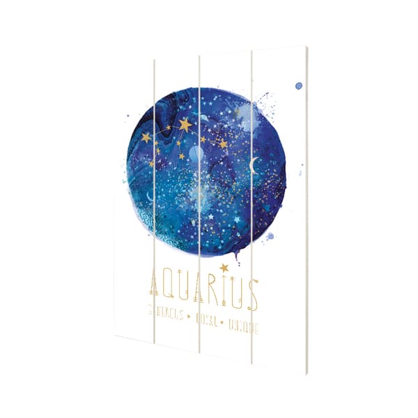 Summer Thornton Signs Of The Zodiac Aquarius Wood Print White/Blue/Gold 59cm x 40cm