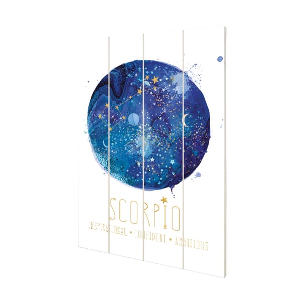 Summer Thornton Signs Of The Zodiac - Scorpio Wood Print Blue/White 59cm x 40cm