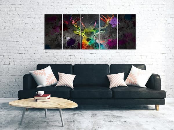 Canvas Tavla - Rainbow Deer (5 delar) Narrow