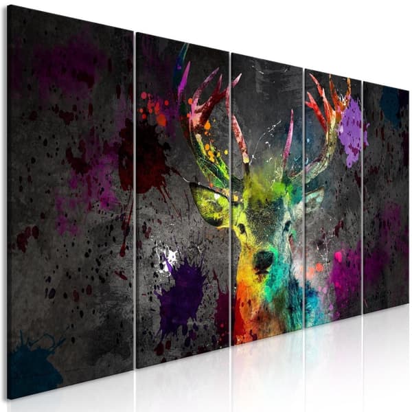 Canvas Tavla - Rainbow Deer (5 delar) Narrow