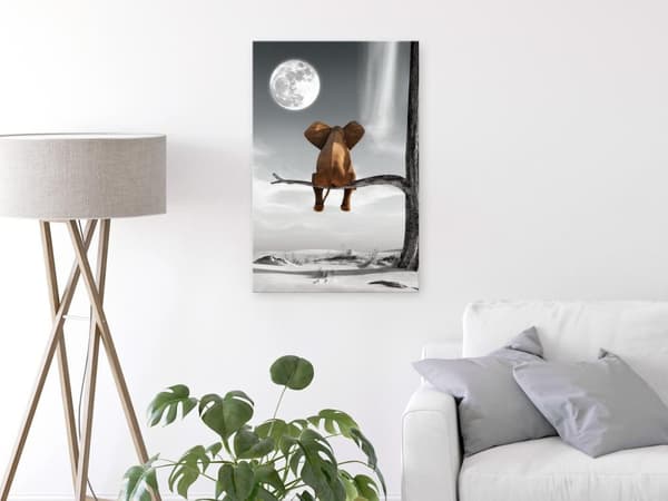 Canvas Tavla - Elephant and Moon (1 del) Vertical