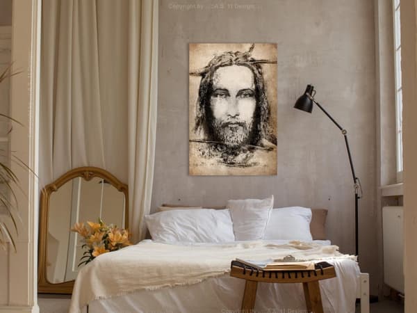 Canvas Tavla - Shroud of Turin in Sepia Vertical