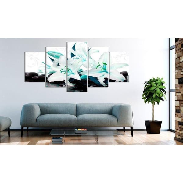 Canvas Tavla - Turquoise lilies and stones